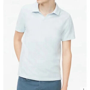 New - J.Crew Untucked Johnny-collar bird's-eye flex piqué polo Light Blue XL